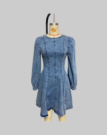 Autumn Casual Patchwork Tight Waist Women Denim Long Sleeve Dress